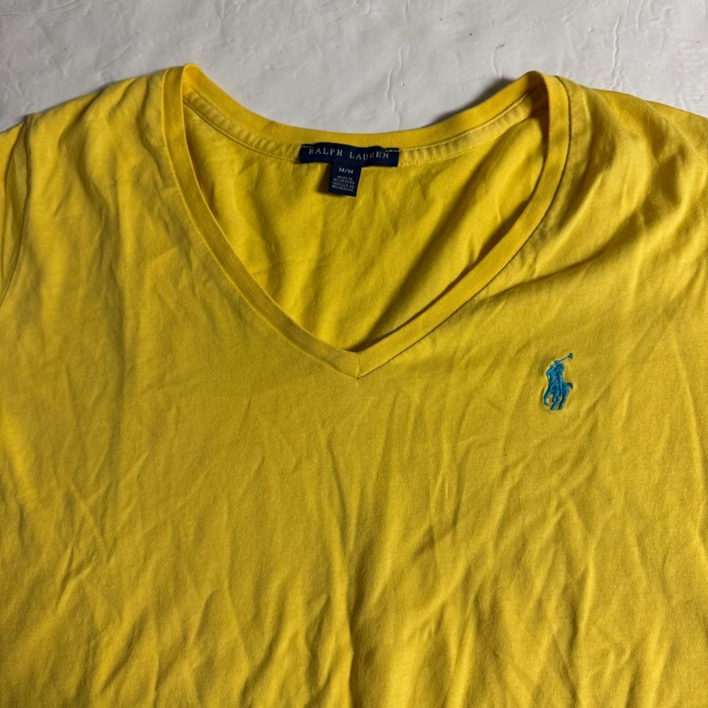 Ralph Lauren Womens‎ Yellow V-Neck Short Sleeve Cotton T-Shirt Size M